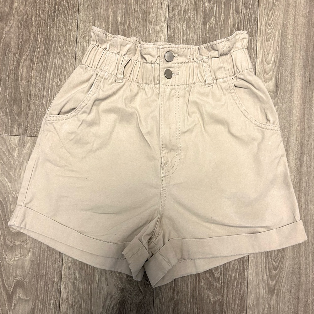 H&M Khaki Paper-bag High-waisted Shorts
